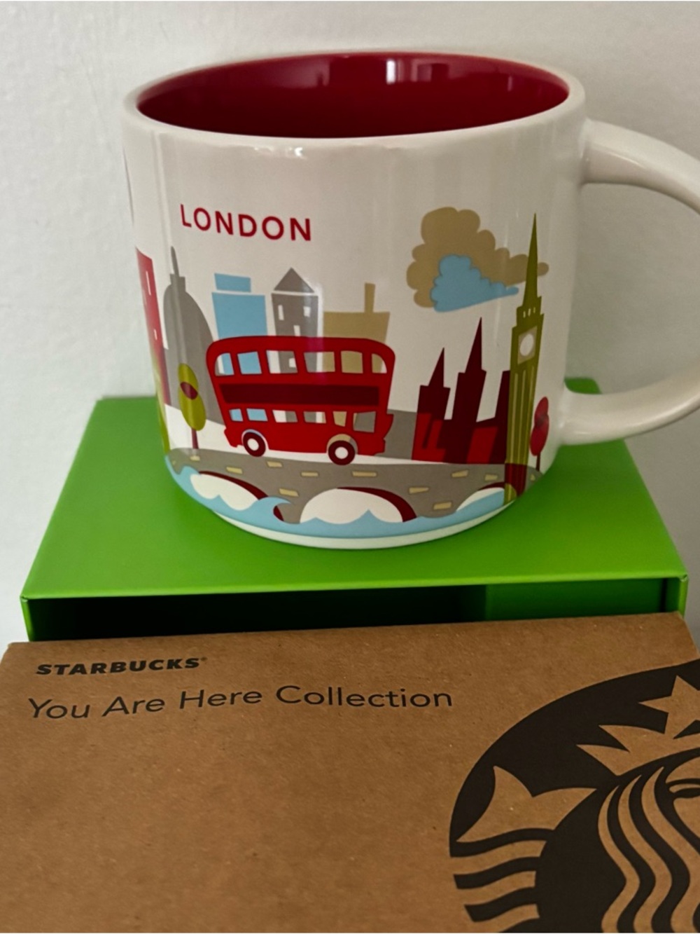 Starbucks White Mug with Red Interior and London Ferris Wheel Design